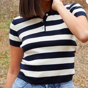 Brandy Melville Dark Navy/Cream Striped Polo